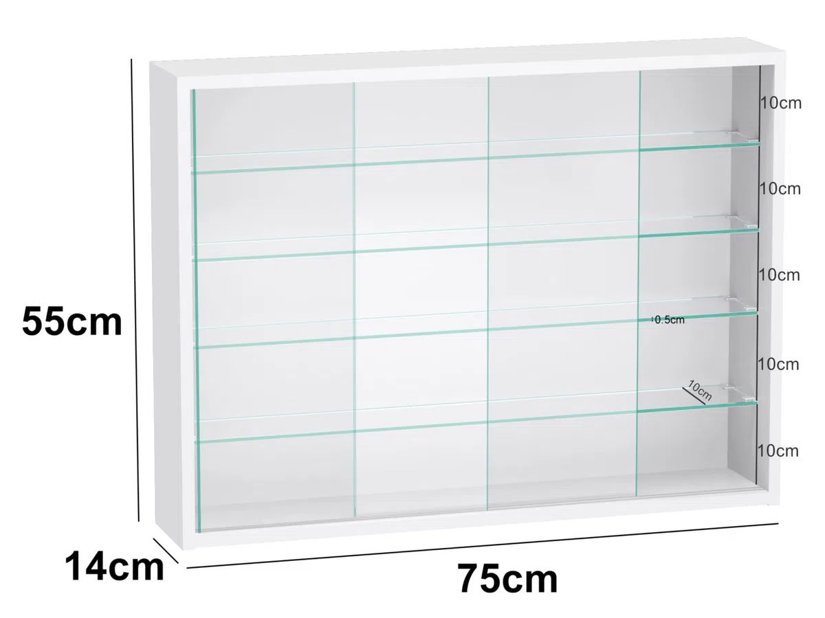 Vitrina vitrina de pared colgante de pie - puertas correderas - 75 x 55 x 14 cm