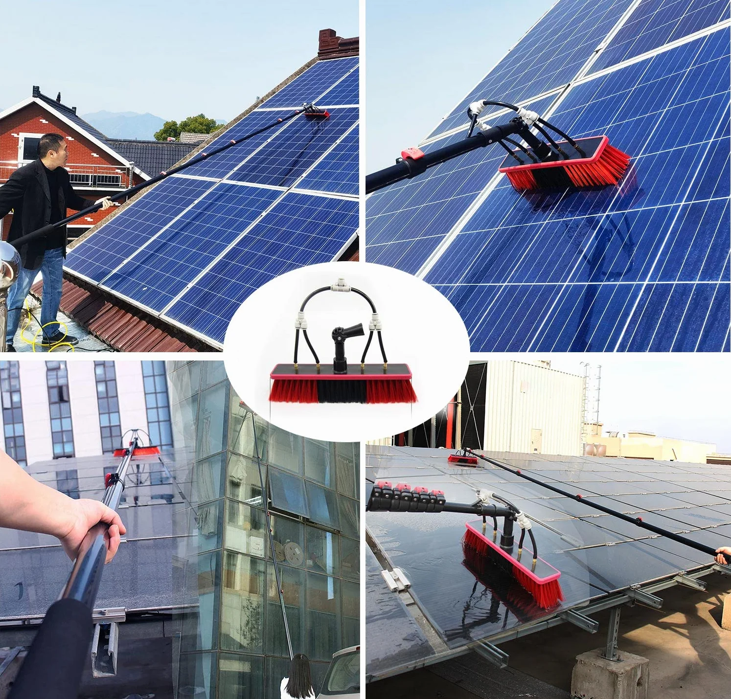 Herramienta extensible de limpieza de ventanas para paneles fotovoltaicos, techo de invernadero con cabezal de cepillo de 50 cm, poste de 3,6 m a 12 pies
