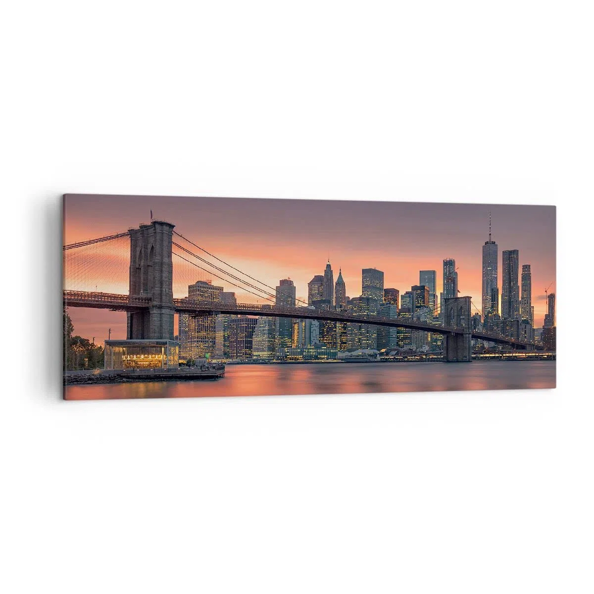 ARTTOR Cuadro sobre Lienzo 140x50cm Panorámico Arquitectura Ciudades - 4048 | Nueva York Puente Noche Cuadro Decorativo Grande Arte mural Decoración del Hogar Salón Dormitorio Oficina Cuadros de Pared