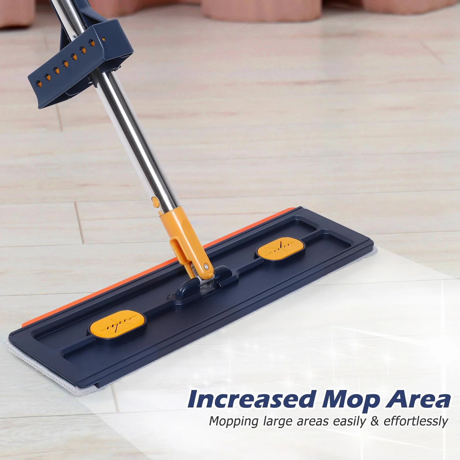 Trapeador Plano Grande 6 Paños Microfibra Azul sin Lavado Exprimidor Rápido y Rotación 360° para Limpieza Profunda en Suelos del Hogar y Oficinas