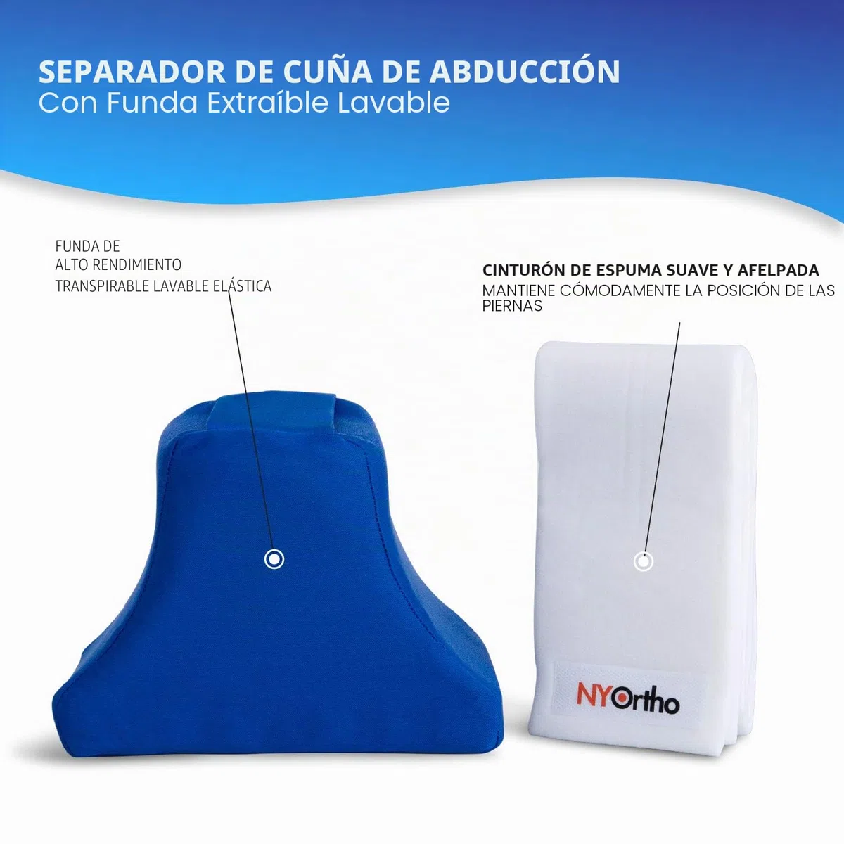 NYOrtho Separador de rodilla de cuña de abducción para recuperación de cirugía de cadera, almohada ortopédica de 4 pulgadas para soporte de piernas, prevención de contracturas y uso postoperatorio