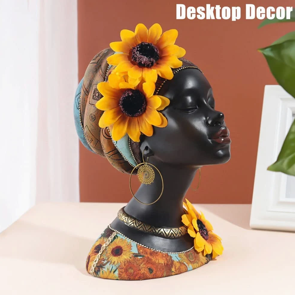 Estatua de busto de arte africano, decoración del hogar, figuras africanas de girasol, escultura de busto afroamericano, adecuada para sala de estar y escritorio