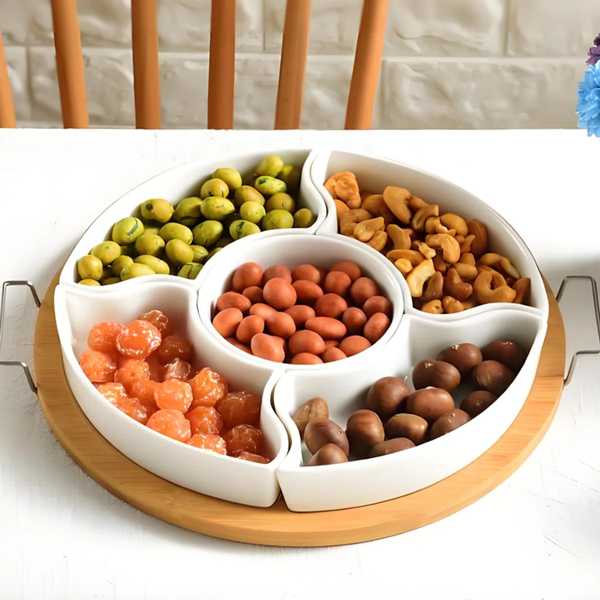 Giratorio De Snacks Dispensador Extraíble 5 Compartimentos Aperitivos | Organizador giratorio de almacenamiento para snacks Dip para chips para , pícnic, camping, Navidad