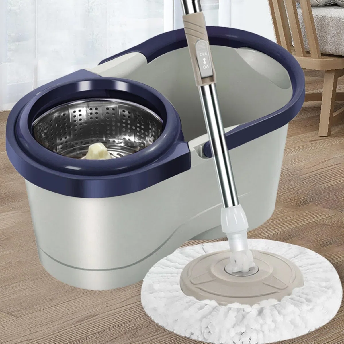 Cubo Giratorio con escurridor, Giratorio para Suelo – Juego de Cubo para | mojado con rotación automática, salva-mano de obra con escurridor para salón