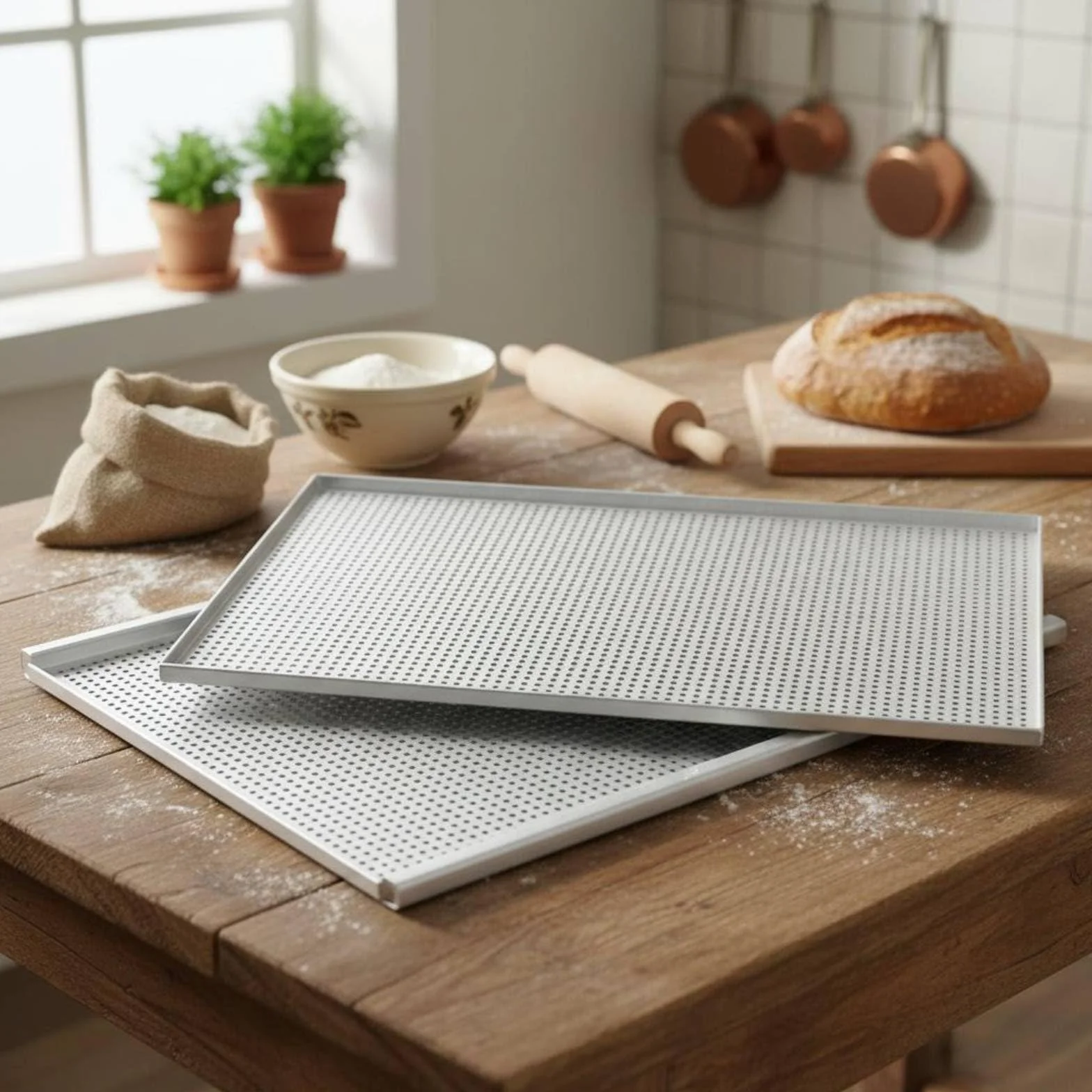 Baoblaze Bandeja Comercial de Horneado Dulces y Tartas en Aluminio Anodizado con Base Antibulbo y Circulación Uniforme Adecuada para Chefs Obradores Cocina Industrial, 35x25cm, Película Dura