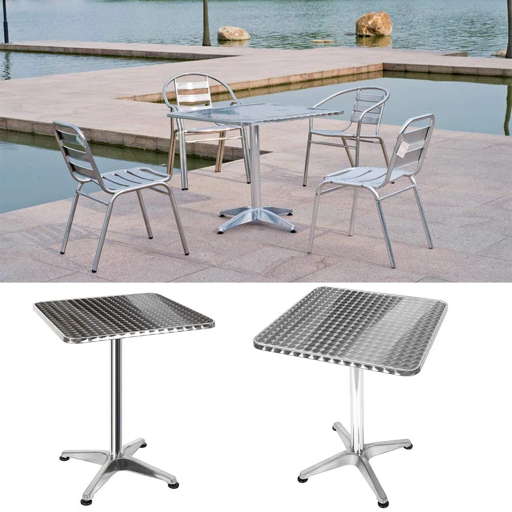 HUOLE Mesas Bar Bistro 2en1 Plegables Altura Ajustable Aluminio Exterior Interior, Mesa de Comedor o Salón, Robusta y Funcional, para Cocina, Terraza-60 * 60 * 70/110cm (Cuadrado)