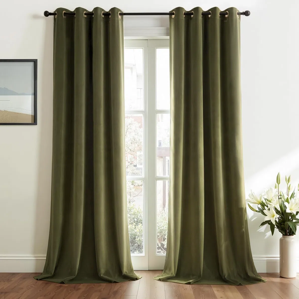 Topfinel Cortinas Salon Opacas 140x240 CM, Verde Oliva Cortina de Terciopelo Dormitorio Sala con Ojales, Habitacion Cortina Opaca Termica, Ventana Aislante Blackout