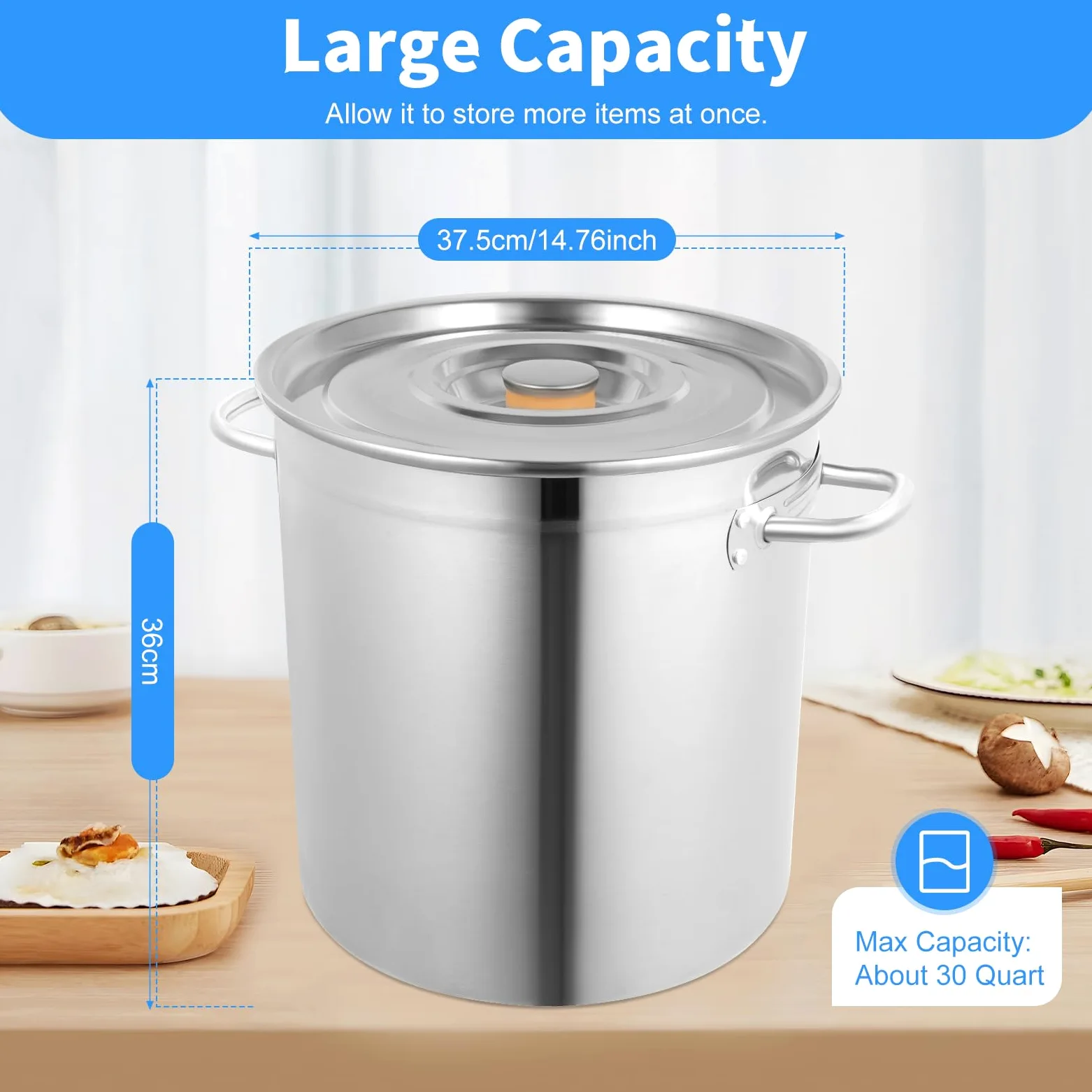 30/50/70L Gastronomía Olla con tapa de acero inoxidable, olla grande de inducción con asas, para camping, para cocinas de gas, cocinas eléctricas, cocinas de inducción (35 L)