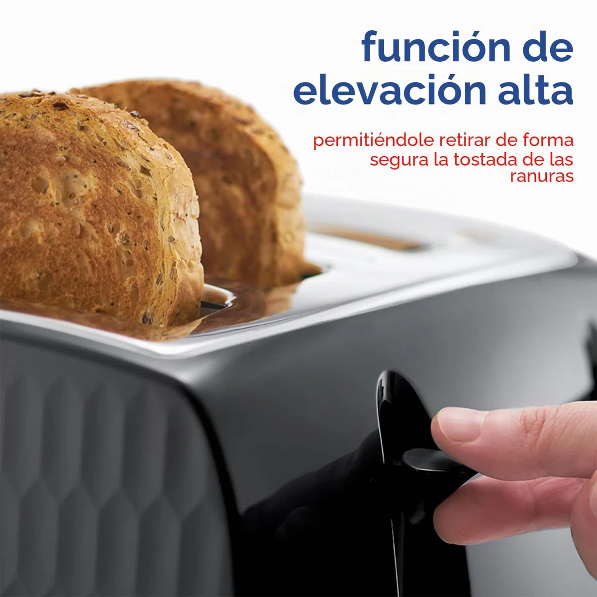 Russell Hobbs 26071 26071 - Tostadora de pan de abeja contemporánea con ranuras extra grandes y función de elevación alta, color negro