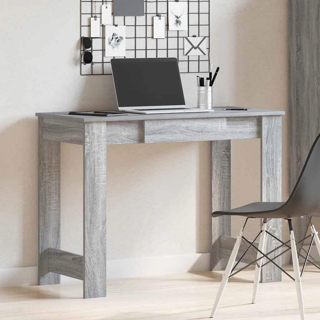 Escritorio gris Sonoma 100 x 45 x 75 cm de madera resistente, mesa de ordenador versátil para oficina, dormitorio y oficina en casa, mesa de trabajo fácil de limpiar con amplio espacio de