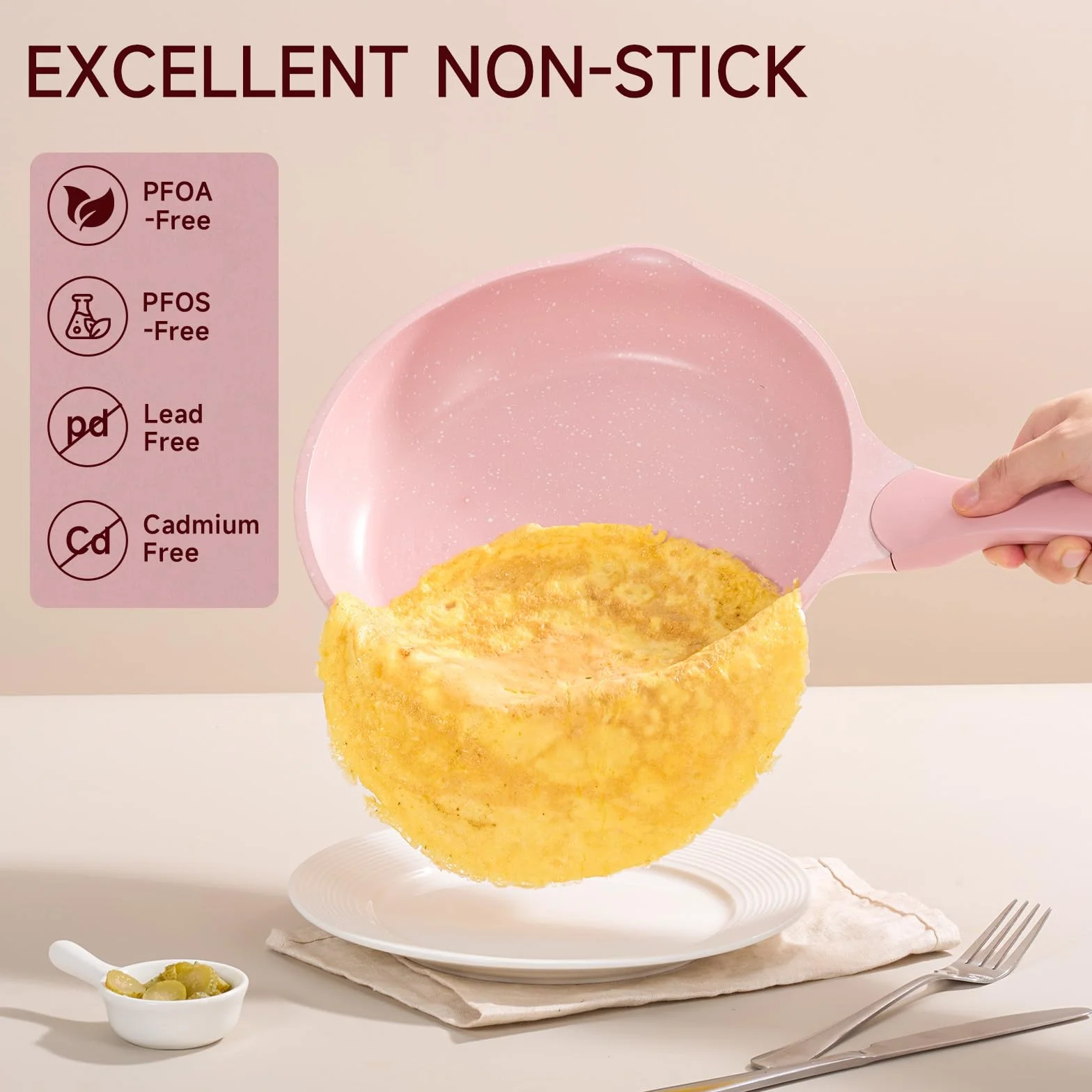 JEETEE Essential Pot Sets Juego de Sartenes 23 piezas, Juego de ollas y sartenes de granito antiadherente, Juego de ollas de inducción y de cocción con tapa, Rosado