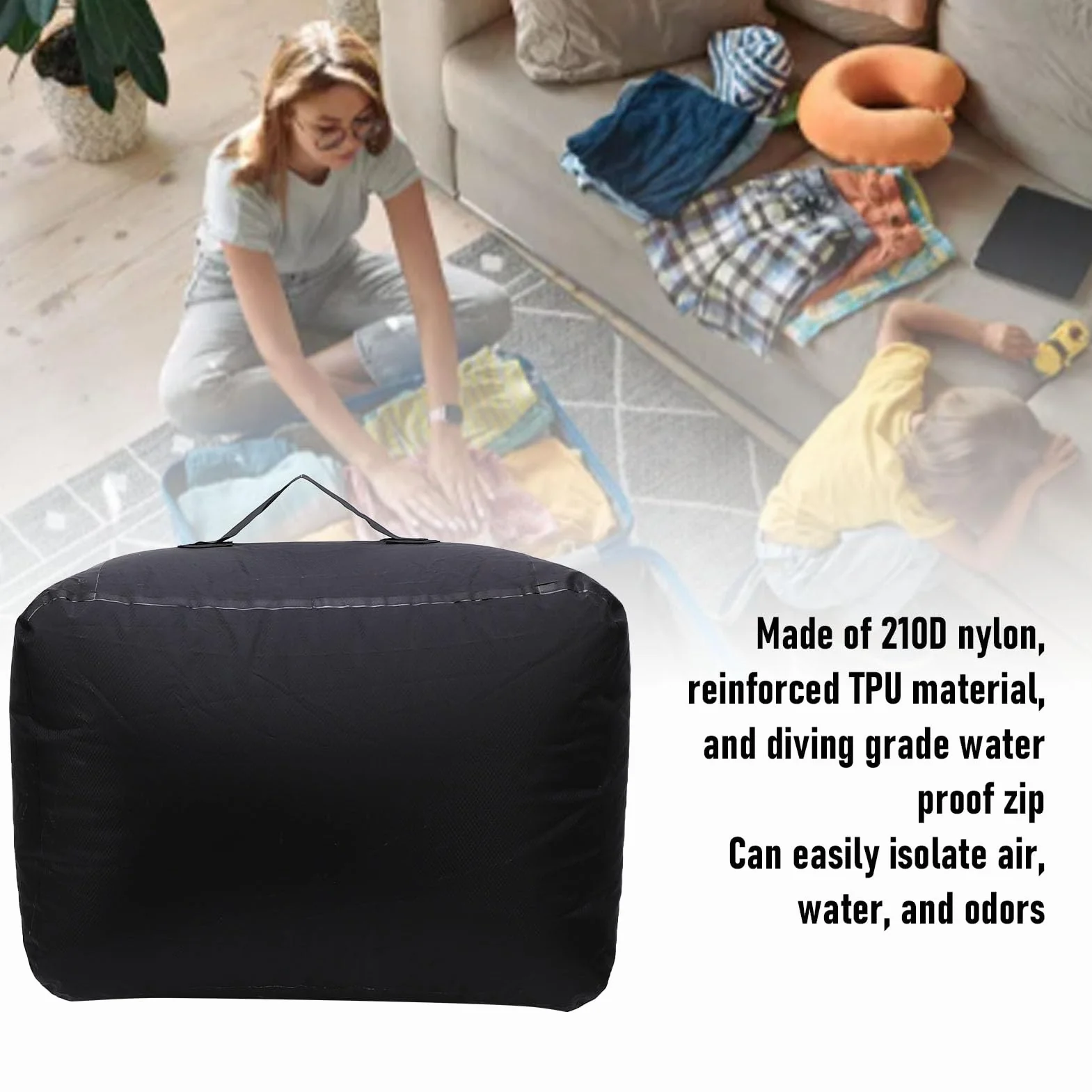 Zunate Bolsa de Vacío de Viaje Reutilizable Bolsa de Compresión Resistente Al Agua con Bomba para Viajeros que Ahorran Espacio Gimnasio Piscina Playa Nylon TPU 2 Bolsas + Accesorios (50L)