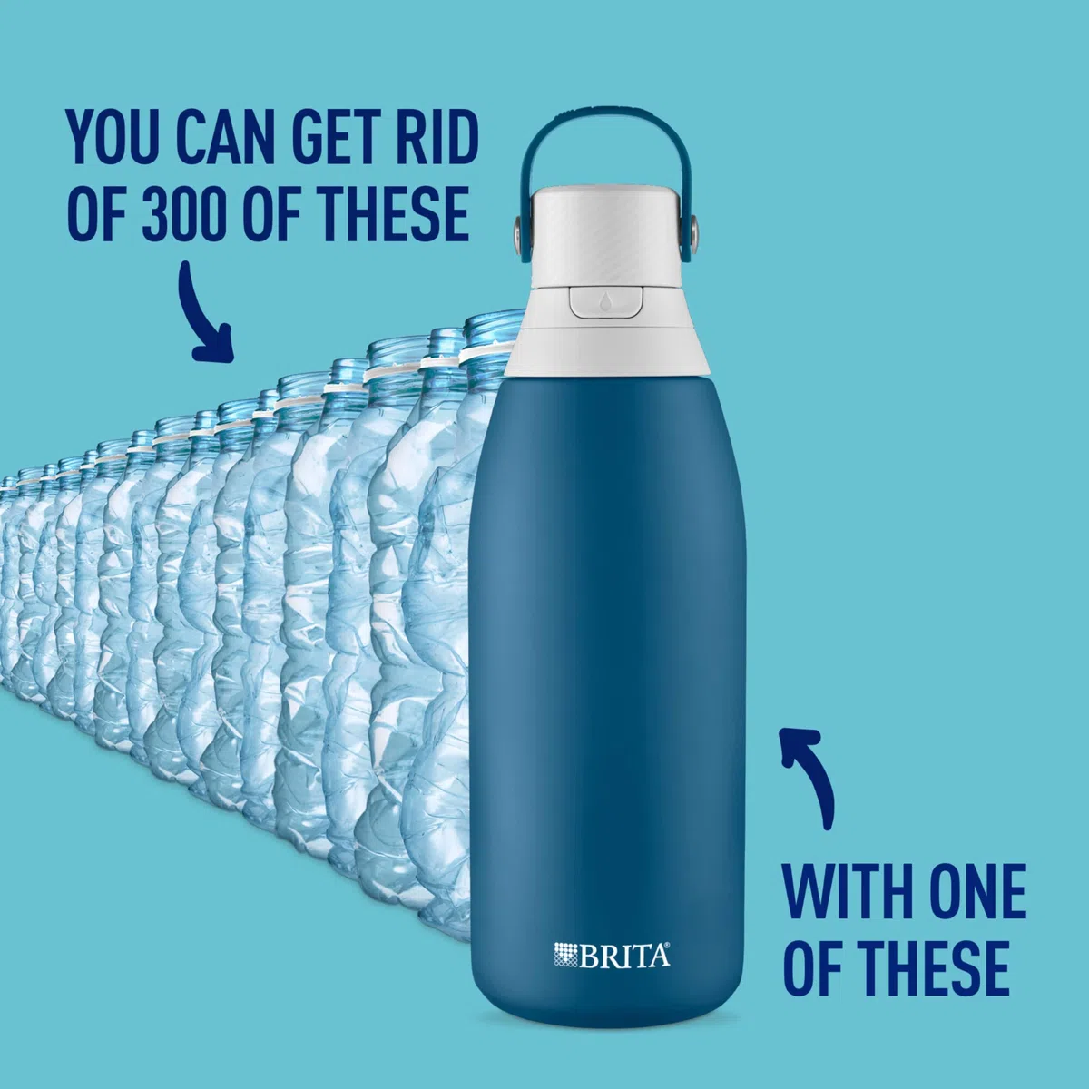 BRITA Botella de agua filtrada aislada con popote, reutilizable, metal de acero inoxidable, marina, 32 onzas