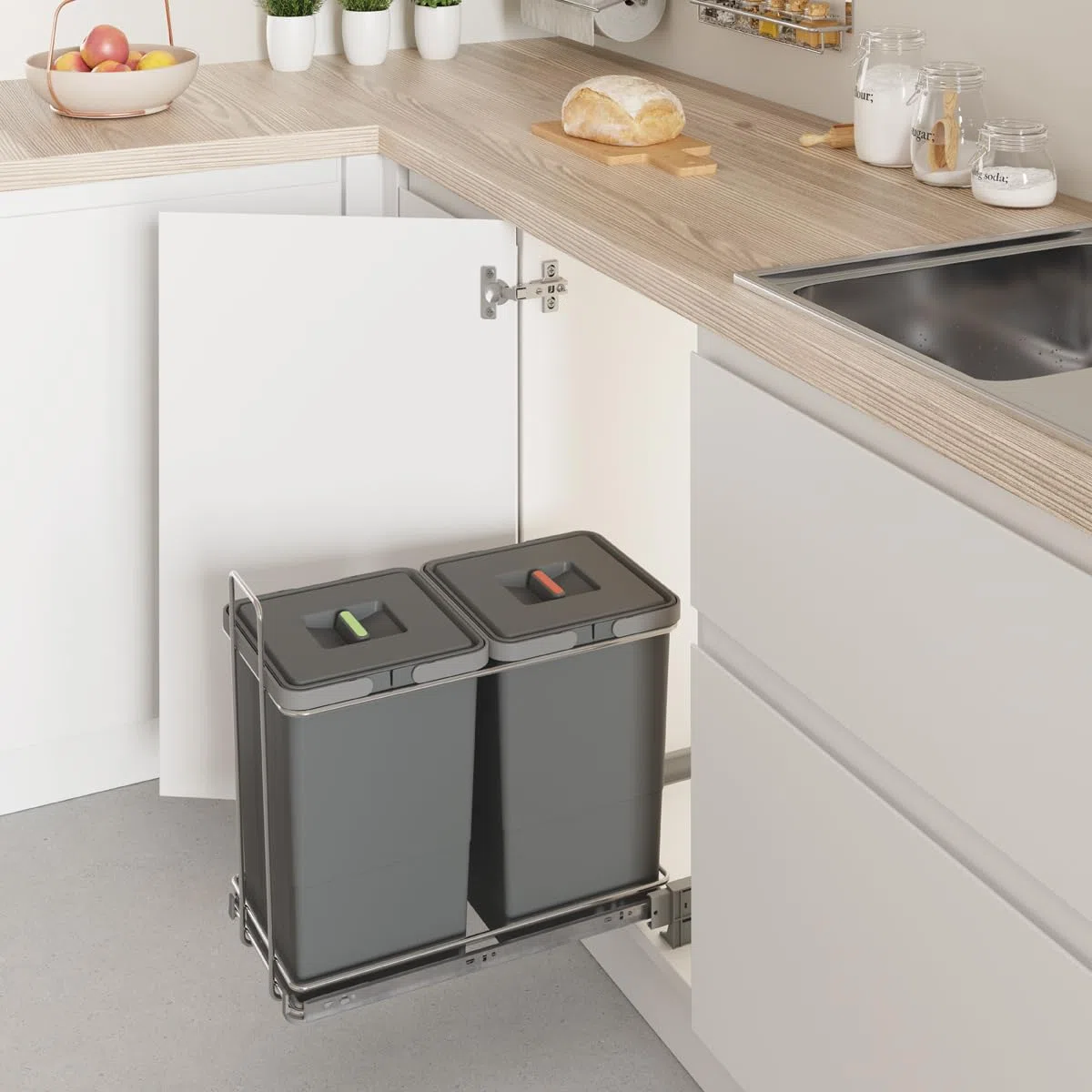 Menage Confort- Cubo de basura extraíble para armario de cocina ancho exterior min 300mm