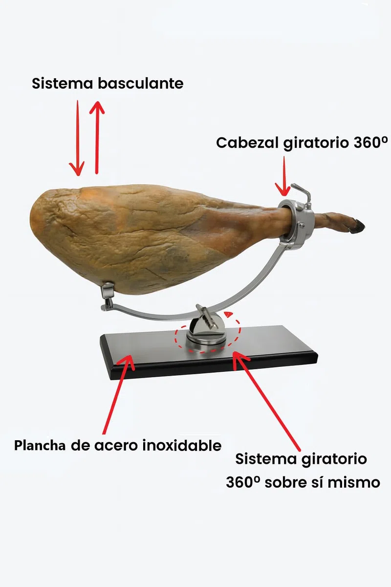 FERRETERIA LEPANTO Jamonero Córdoba Plus Profesional, Giratorio 360 Grados, Base DM mas Plancha de Acero Inoxidable (Base DM/INOX)