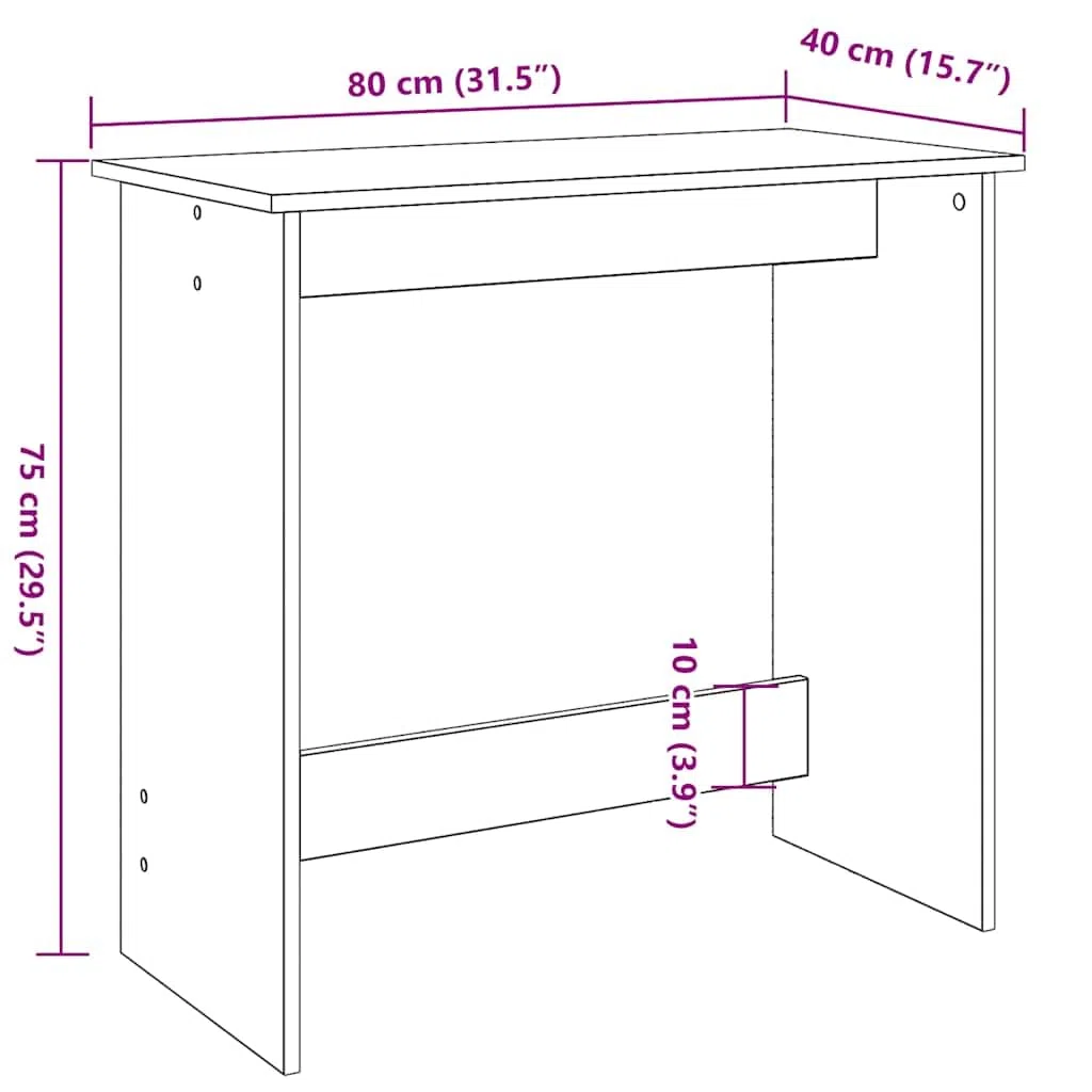 Escritorio negro 80 x 40 x 75 cm de material de madera, amplia superficie de trabajo para ordenador y utensilios de escritura, versátil en estudio, dormitorio, sala de estar