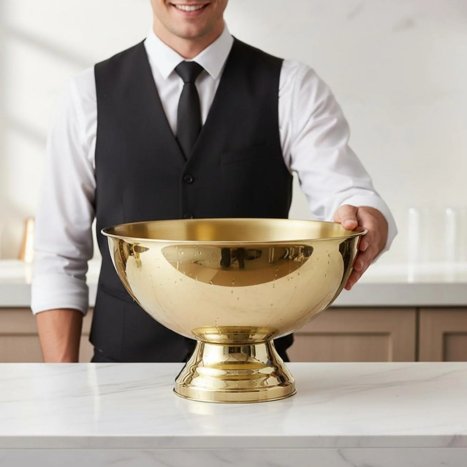 Champanera Robusta Construida en Acero Inoxidable Balde para Botellas de Vino Recipiente para Hielo y Cubeta Grande Adecuada para Fiestas Familiares y Recepciones Sociales, Dorado