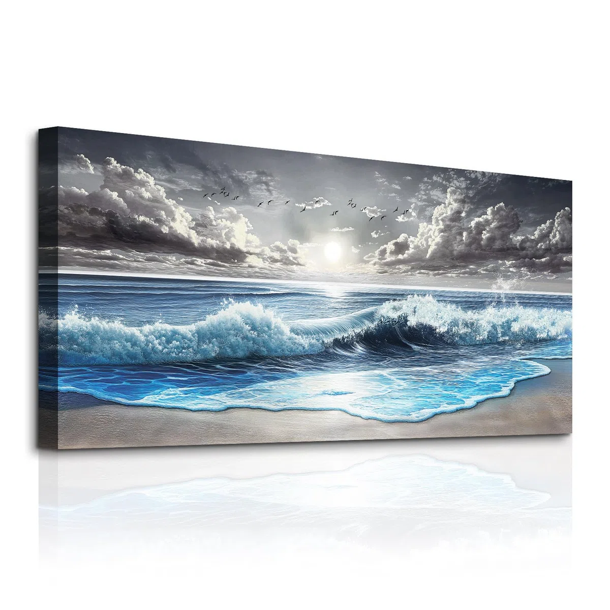 SERIMINO Cuadros Decoracion Laminas Playa Mar Modernos Grandes 50x100 cm | Costa Azul Ondas, Lona Protegida Madera, Impresión Hd Nítido, Montaje Sencillo, Multi Espacios