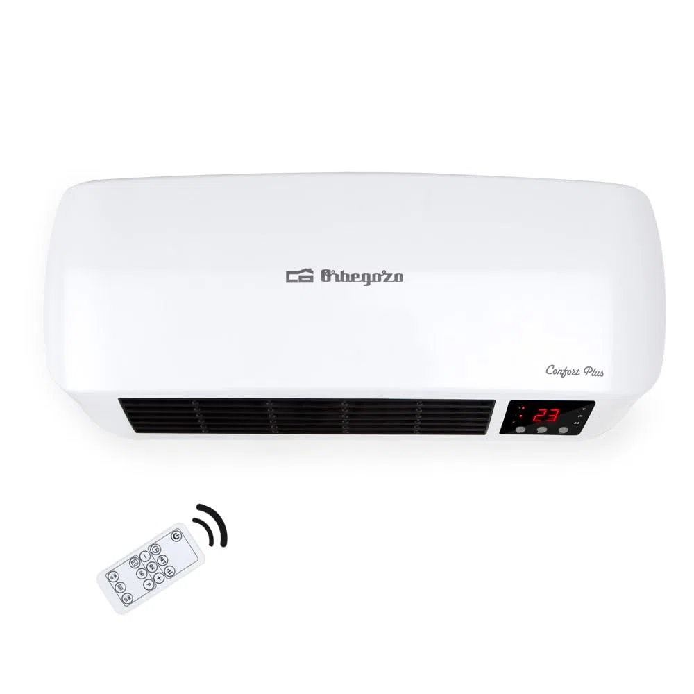 Orbegozo SP 6000, Calefactor baño, 2000 W, 2 niveles de calor, elementos cerámicos PTC, programación diaria semanal, termostato digital, mando a distancia, protección sobrecalentamiento, color blanco