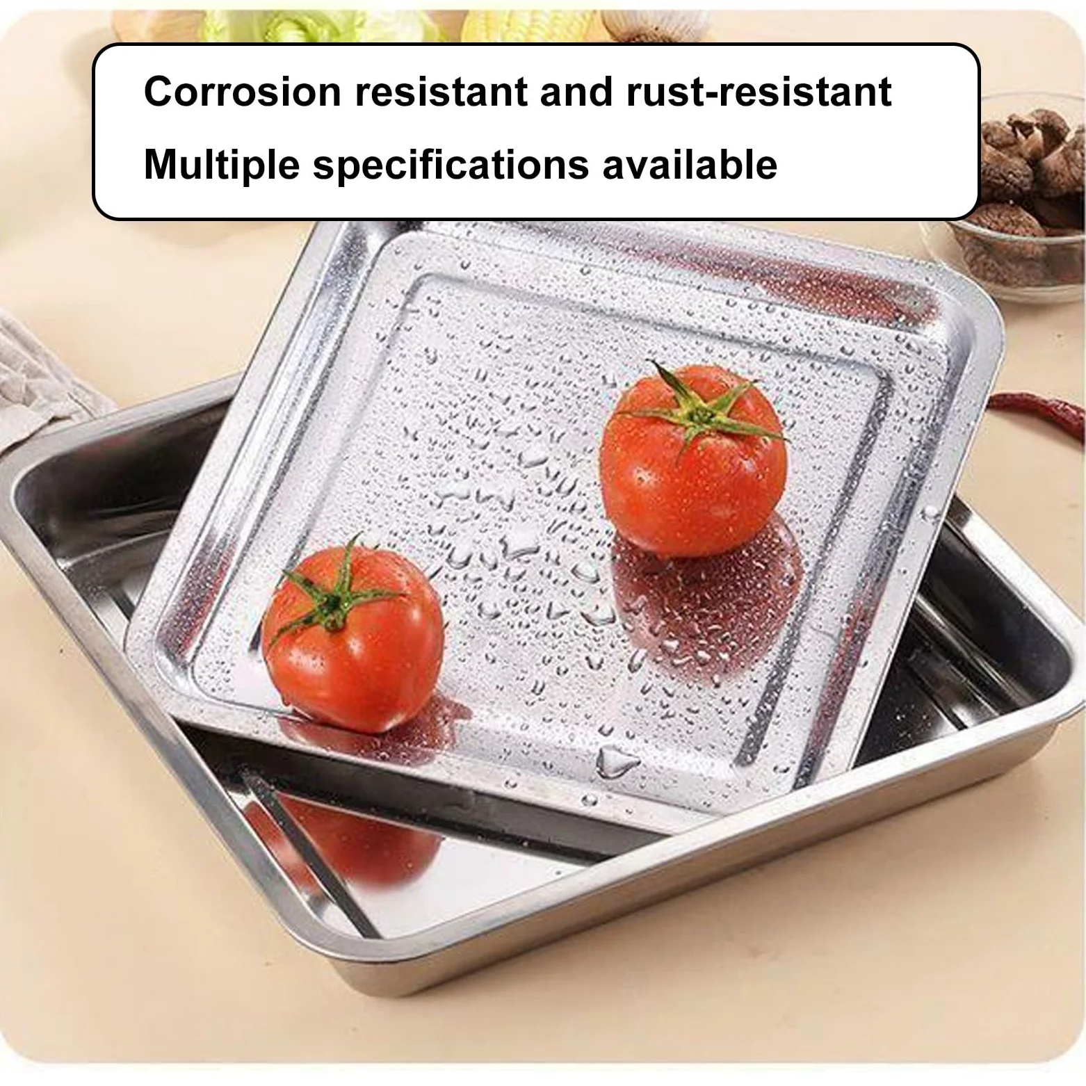 Bandeja Acero Inoxidable para Alimentos, Bandeja Antideslizante, Tray Gruesa, Reutilizable, Multiusos para el Hogar(45x45x5cm/18x18x2in)