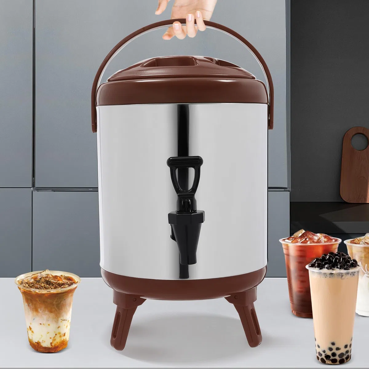 Dispensador de agua caliente de 6 litros con grifo, urna de bebidas aislada de acero inoxidable para café, té, fiestas, catering y eventos