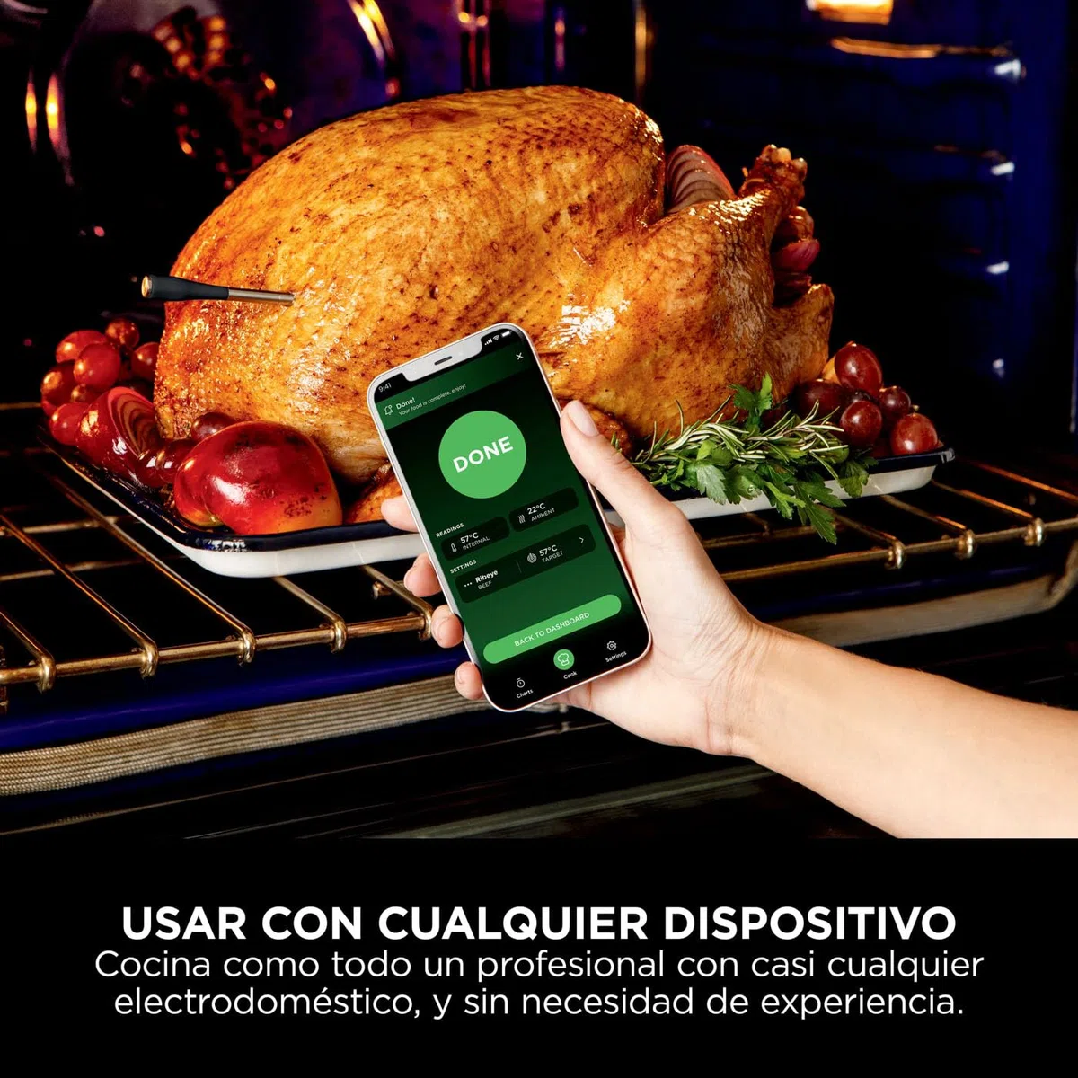 Ninja ProChef Sensor digital de cocina inalámbrico, uso exterior e interior, cocinar, asar y freír con aire, resistente al agua, Bluetooth alcance 50m, conexión a app, automomía 30 h, WP100EU