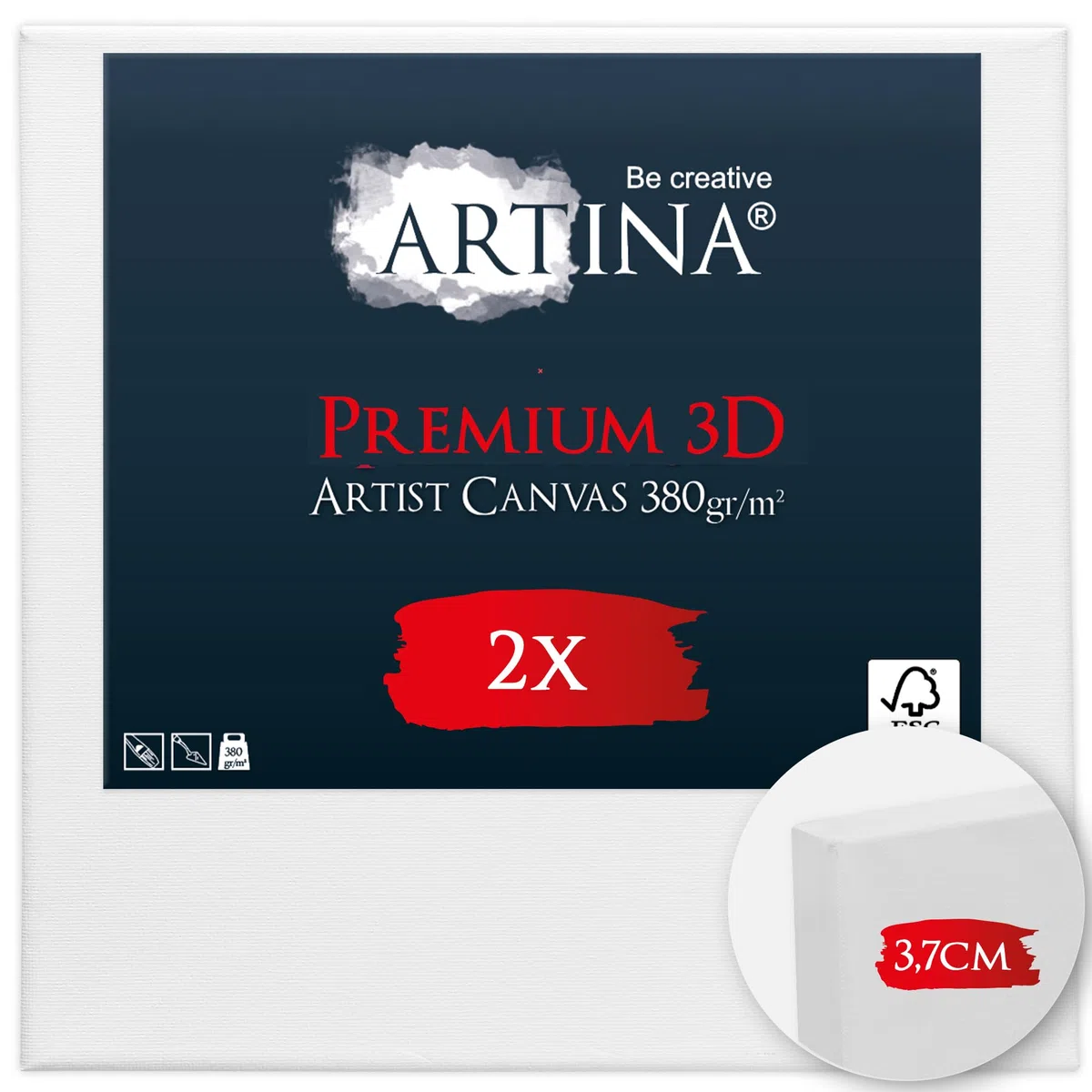 Artina Set de 2 Lienzos 3D para Pintar FSC® con Bastidores de Madera Tela | 90x90cm blanco 100% Algodón Canvas Grande Estables Preestirado para Lienzo bastidor oleo 3D Premium