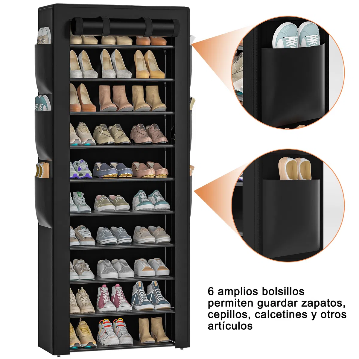 OYREL Zapatero Tela de 11 Niveles, Organizador de Zapatos con Funda de Tela,Zapatero Grande y Alto para 36-41 Pares, con Bolsillo Lateral Grande en Ambos Lados, para Armario Entrada