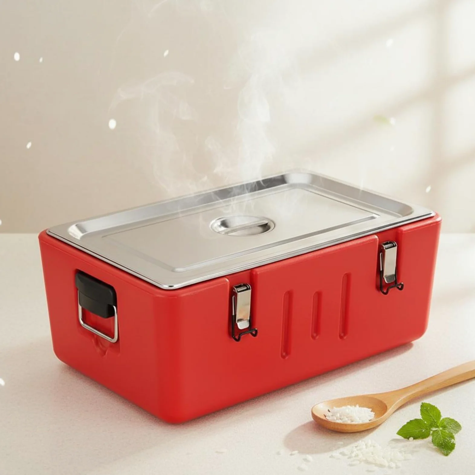 Contenedor Térmico de Comidas con Mango Lateral Robusto Caja Isotérmica Portaalimentos Portacomidas Materiales Acero Inoxidable y PP Adecuado para, Removable 4 Grids