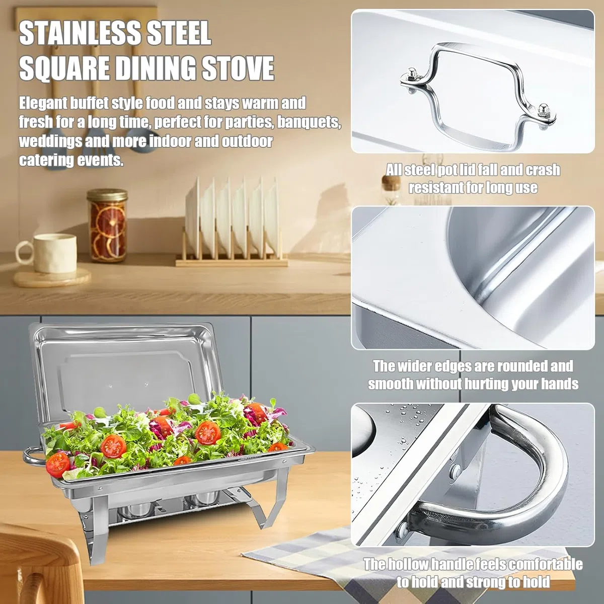 para Servir Variedad Platos Mantener Caliente, Chafing Dish, Calentador de Buffet de Acero Inoxidable, para Fiestas, Catering, Banquetes (1 Unidades, 3 x GN 1/3) [Robusto