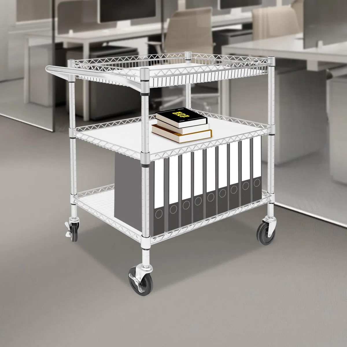 Carro de servicio con ruedas, 76 x 46 x 82,6 cm, 3 estantes, carro de transporte, capacidad de carga de 450 kg, para restaurantes, cocinas u hoteles
