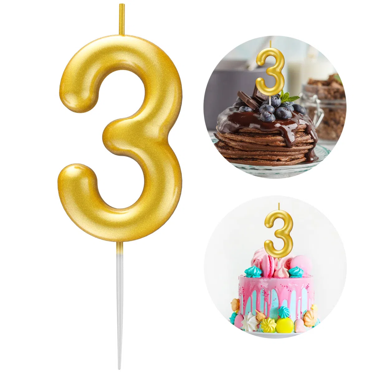 Vela dorada con número 3 para cumpleaños, velas con números 3D para decoración de tartas de cumpleaños, bodas, aniversarios, celebraciones