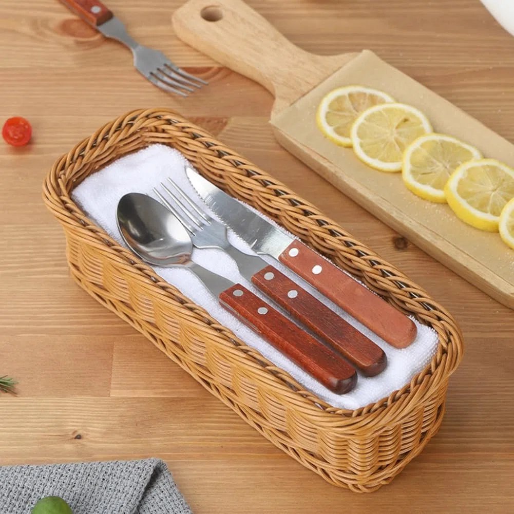 10 cestas de almacenamiento para cubiertos de escritorio, cesta tejida para almacenamiento de vajilla, restaurante, vajilla
