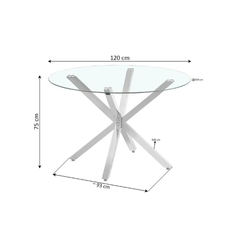 Mesa de Comedor Redonda 120 cm – Mesa de Cocina de Cristal Templado para 4-6 Personas – Mesa Redonda Moderna con Patas de Acero, Montaje Fácil, Carga 70 kg, Gris