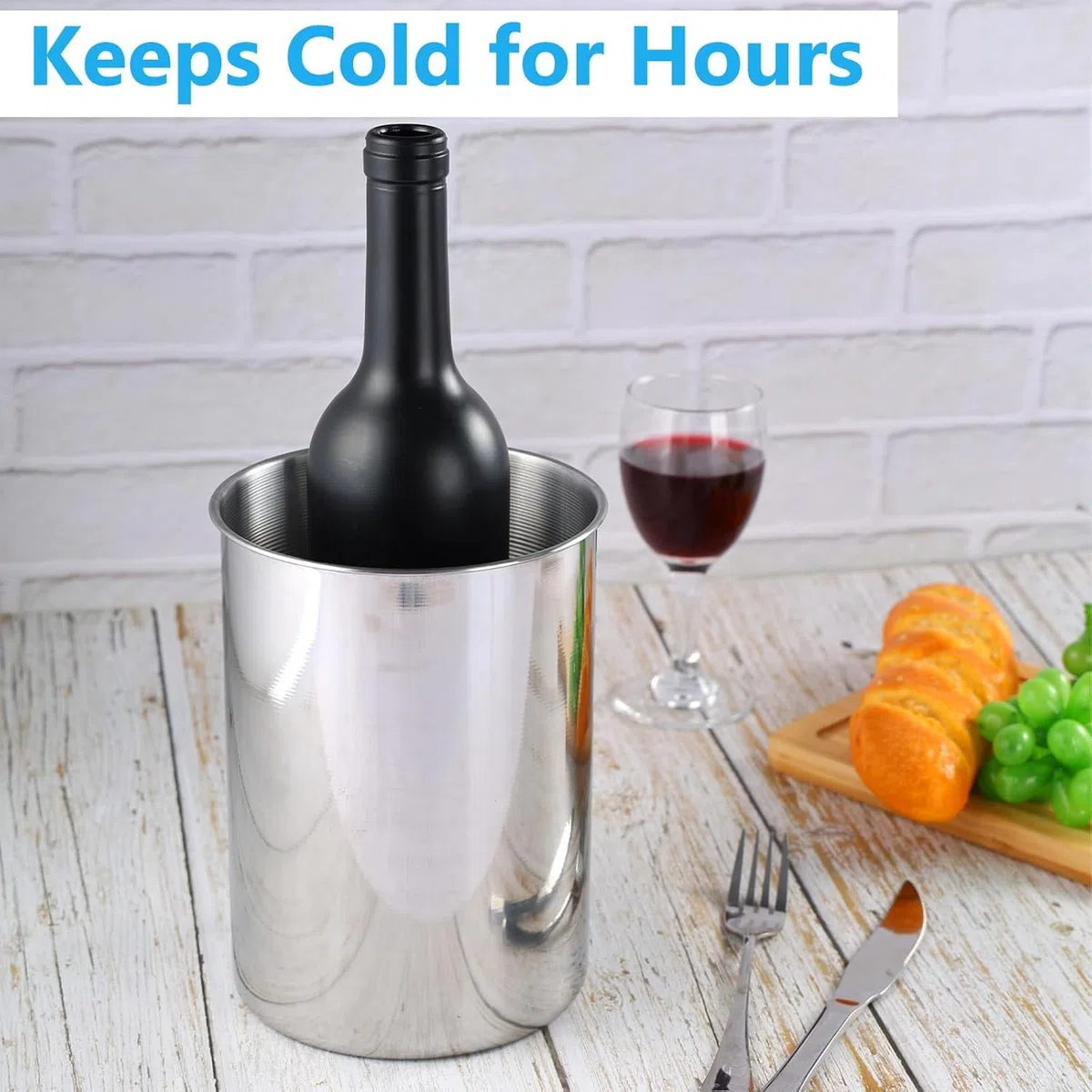Juego de 6 cubiteras apilables de acero inoxidable grueso de 750 ml para vino, cerveza y champán, cubos de hielo de metal para fiestas, barbacoas y bares (18 cm de alto x 14,5 cm de ancho)
