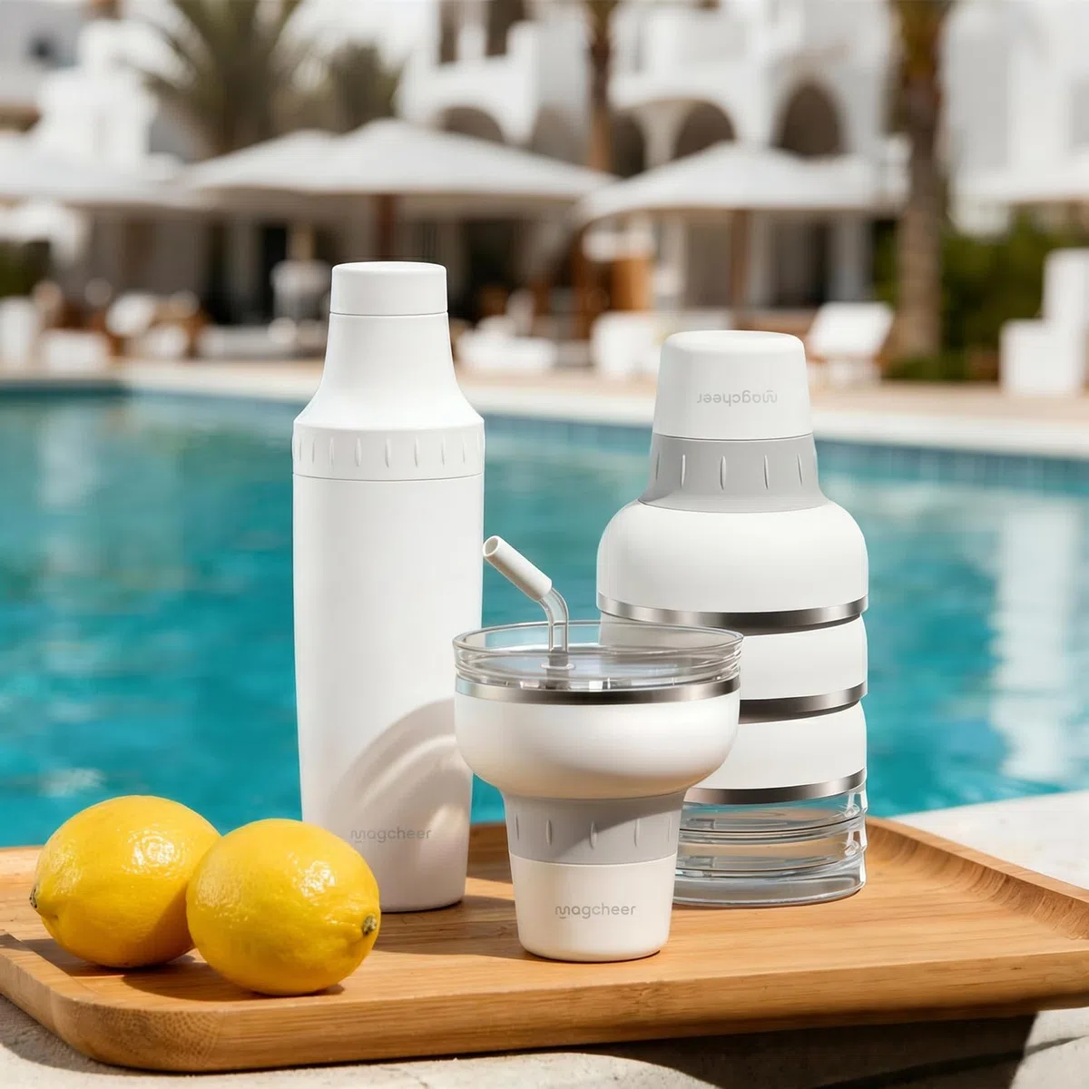 magcheer 500ml Copa Margarita Termica con Tapa y Pajita | Vaso de Cóctel de Acero Inoxidable | Diseño Apilable | Regalo Para Hombre y Mujere | Fiesta de Piscina y Vacaciones (Blanco)