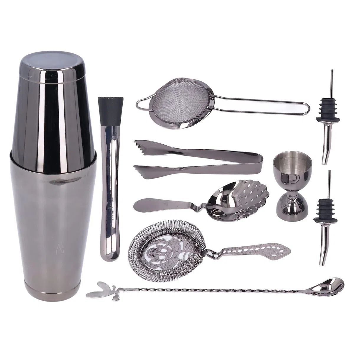 Juego de 11 cocteleras de acero inoxidable, juego de cócteles, juego de barra, juego de batidora de bebidas con todos los accesorios esenciales, coctelera, jigger, colador, mezclador, cuchara, mortero