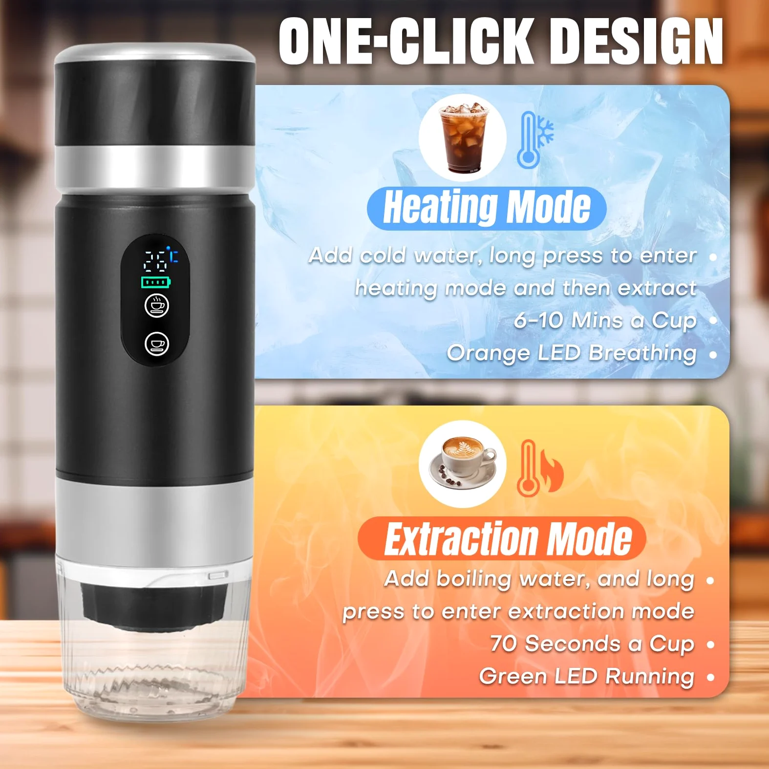 Bostar Máquina de Café Portátil, 3 en 1 Eléctrica Portátil Expreso Recargable Cafetera Espresso Pantalla Digital Temperatura para Cápsulas Pequeñas o Grandes y Café Molido para Oficina Viaje Camping