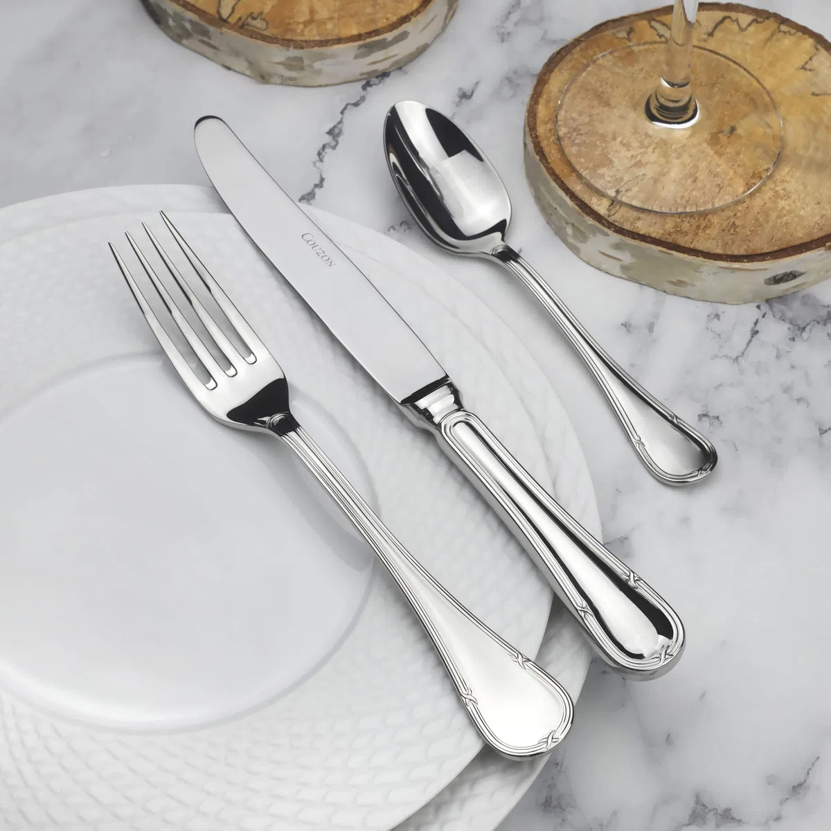 Couzon - Cubertería de 24 cubiertos de mesa para 6 personas, acero inoxidable 18/10, acabado espejo, grosor 3,5 mm, acero inoxidable