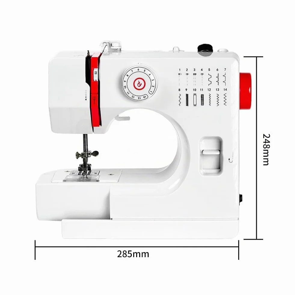 ZPSHYD - Máquina de coser eléctrica portátil de 14 puntos, para principiantes y niños, con pedal, ideal para ropa, bolsos y muñecas, color rojo y blanco