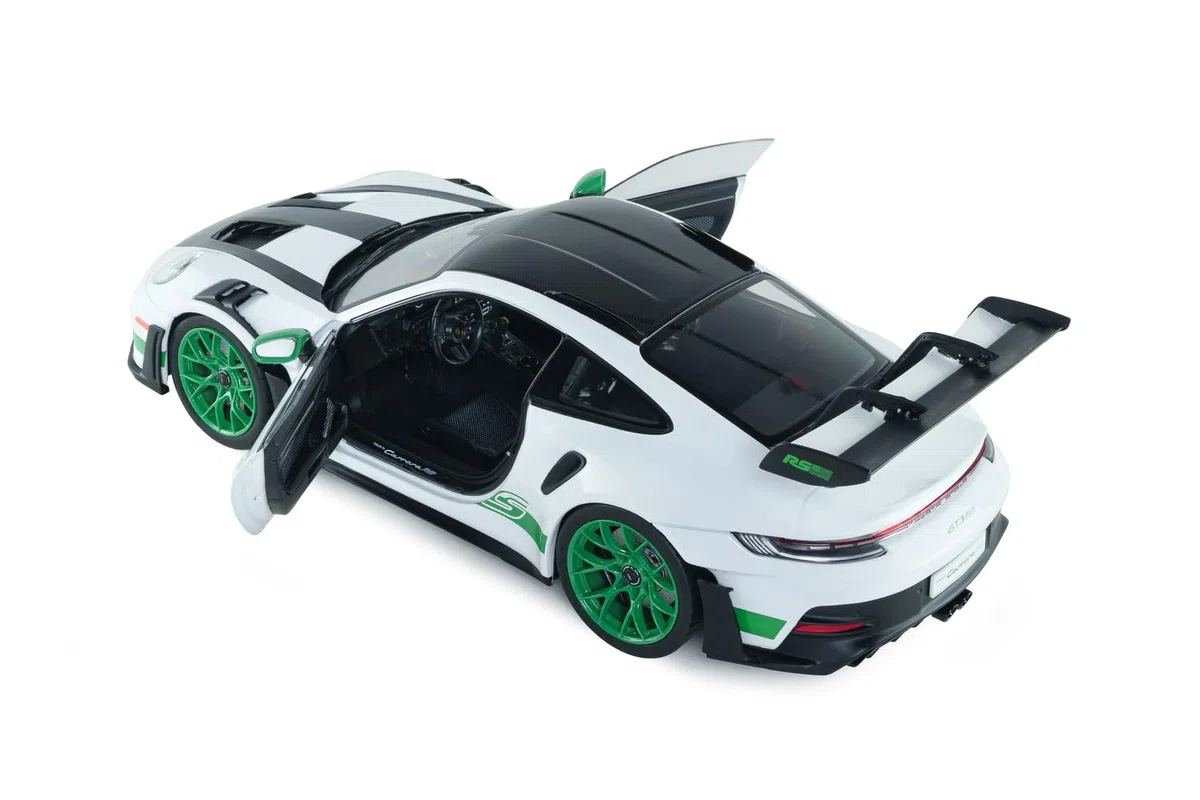 Solido Porsche 911 GT3 RS 2024 1:18 – Die-Cast Tribute to Carrera RS Package Modelo Coleccionista Metal Blanco con Base de Plástico, Caja Ventana