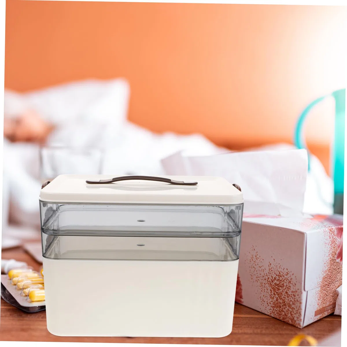 Cabilock Organizador de Medicamentos con Gran Capacidad, Caja de Plástico Multi-capas con Compartimentos Transparentes, Diseño Compacto y Asa para Uso en Viajes y Hogar