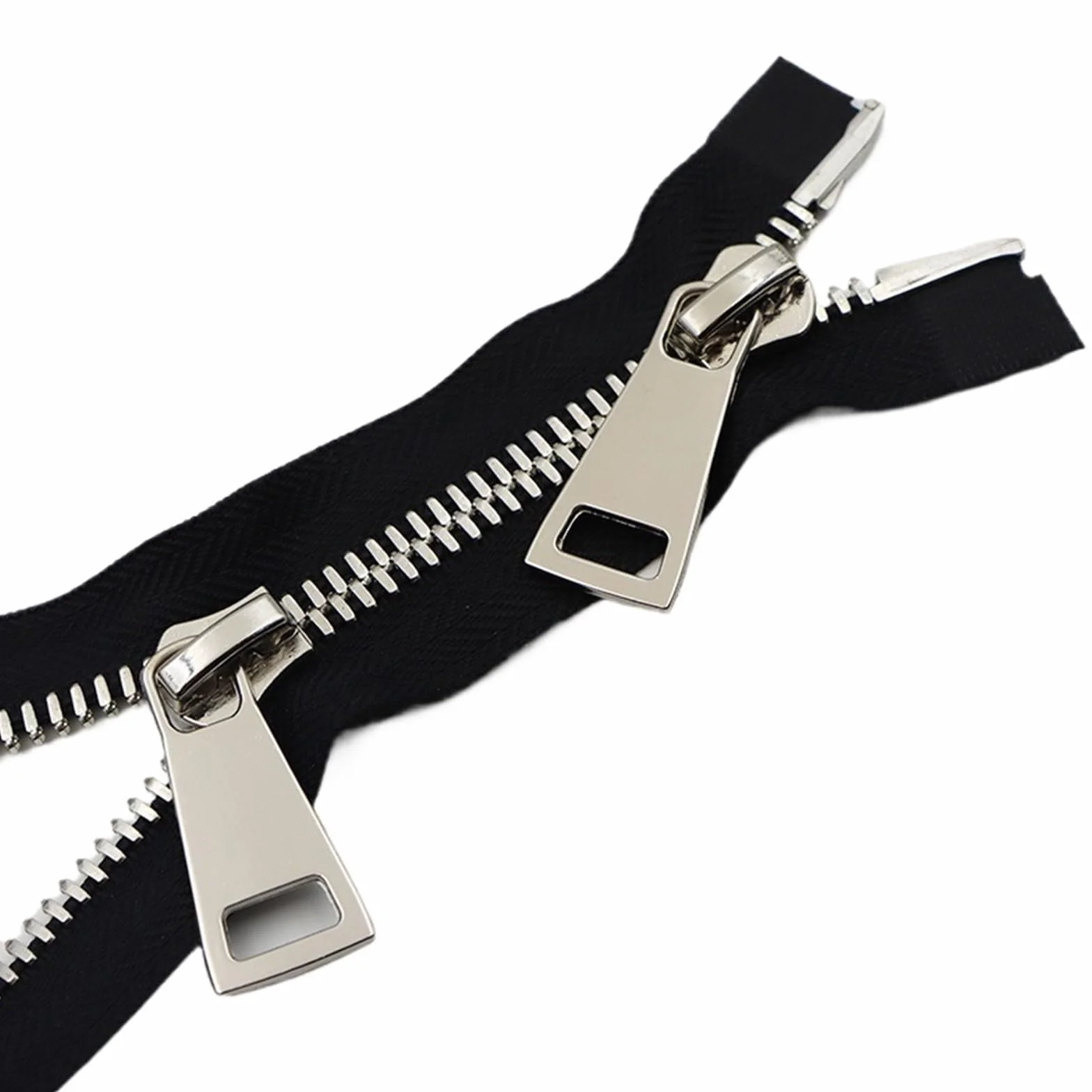 1 cremallera de doble cursor metálica de 80/100/120 cm, número 8, con extremo abierto, for reparación de abrigos y chaquetas de plumas.(BlackSilver,120cm)