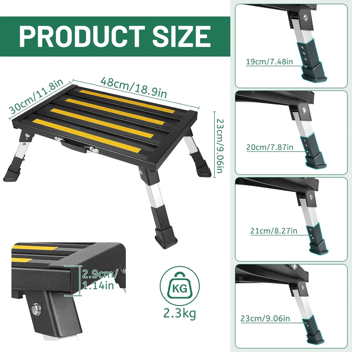 DBREAKS Taburete Plegable Antideslizante de Aluminio con 4 Alturas Ajustables y asa de Transporte, Peldaño Plegable Escalon para Caravanas, para Adultos, Niños, Mascotas(Negro)