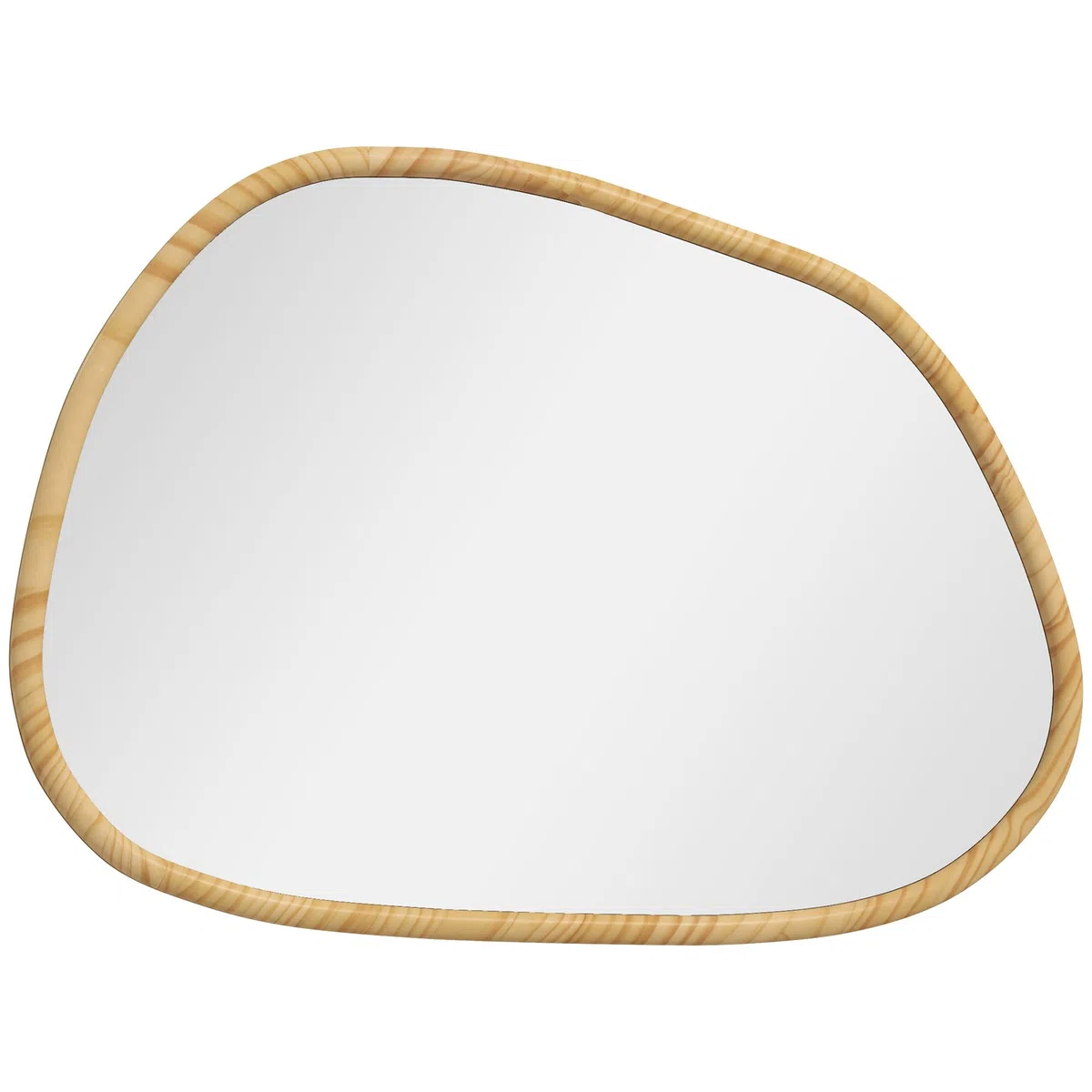 HOMCOM Espejo de Pared Decorativo 70x50 cm Espejo de Baño con Forma Irregular y Marco de Madera para Salón Entrada Pasillo Horizontal o Vertical Natural