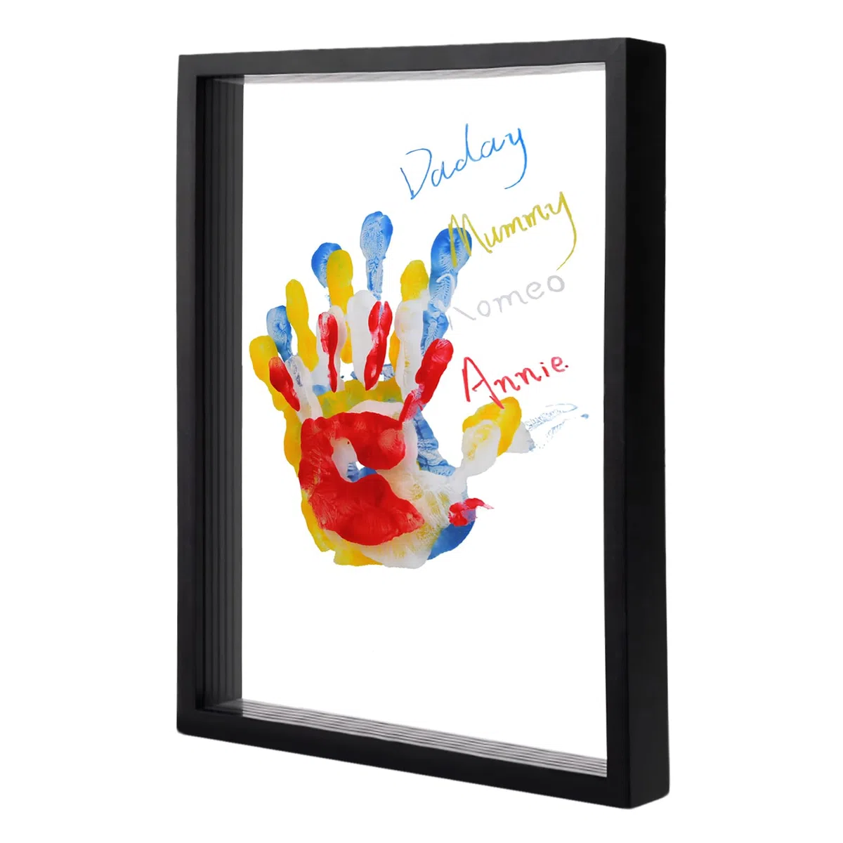 Kit de marco de huellas de manos familiares para 4 con 12 colores de pintura y 12 bolígrafos, divertido recuerdo de huellas de manos, regalos familiares para Navidad, Día de la Madre, Día del Padre