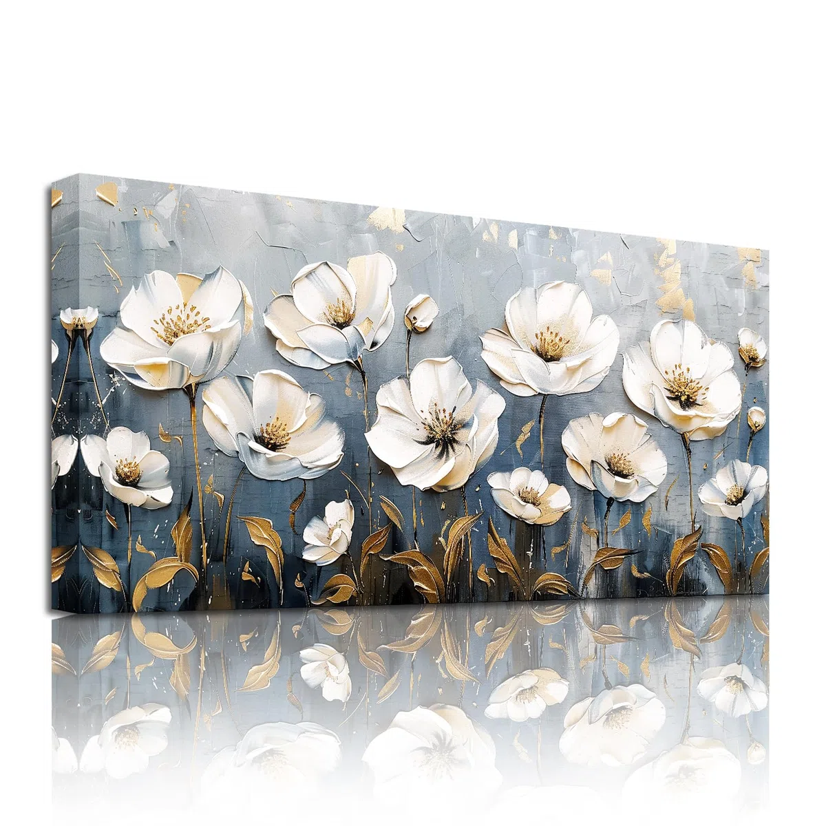 SERIMINO Cuadros Decoracion Flores Modernos Naturaleza Grandes 50x100 cm | Flores Blancas; Madera Maciza, Impresión Hd; Instalación Sencilla; Multiespacio, Regalo Ideal