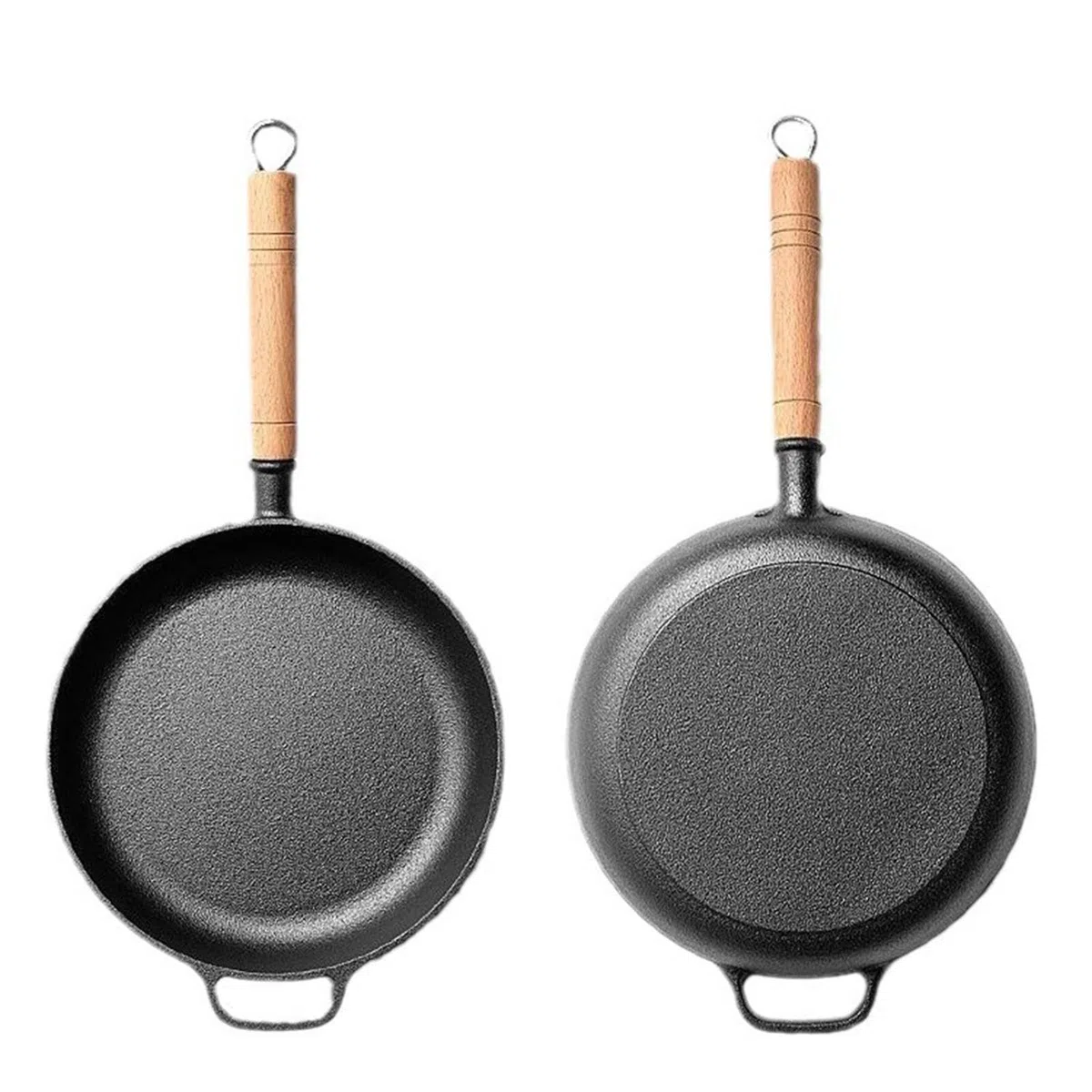 Genérico Sartén Hierro Fundido Con Tapa Olla Portátil Con Mango De Madera | Plancha Grill Cocina Para Sellar Hornear Cocinar Acampar Cocina Hogar Tortilla Pescado Huevos Panqueques