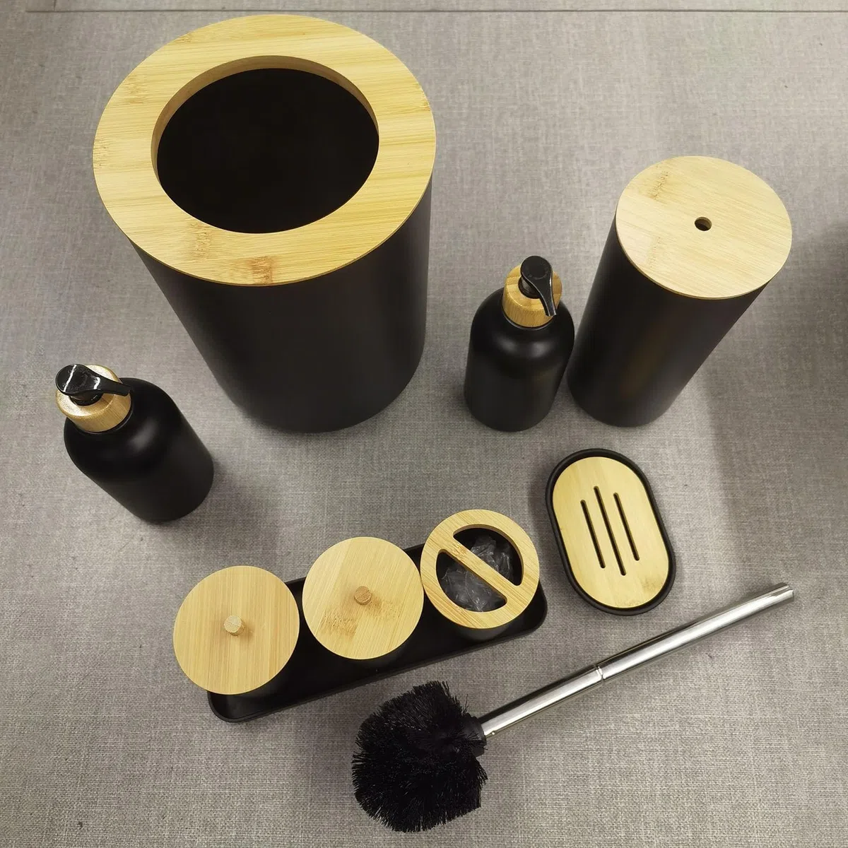 11 Piezas Dispensador de Jabón Set de Accesorios para Baño con Contenedor para Bastoncillos Jabonera Porta Cepillos de Dientes Y Cubeta Adecuado para, Negro, Individual