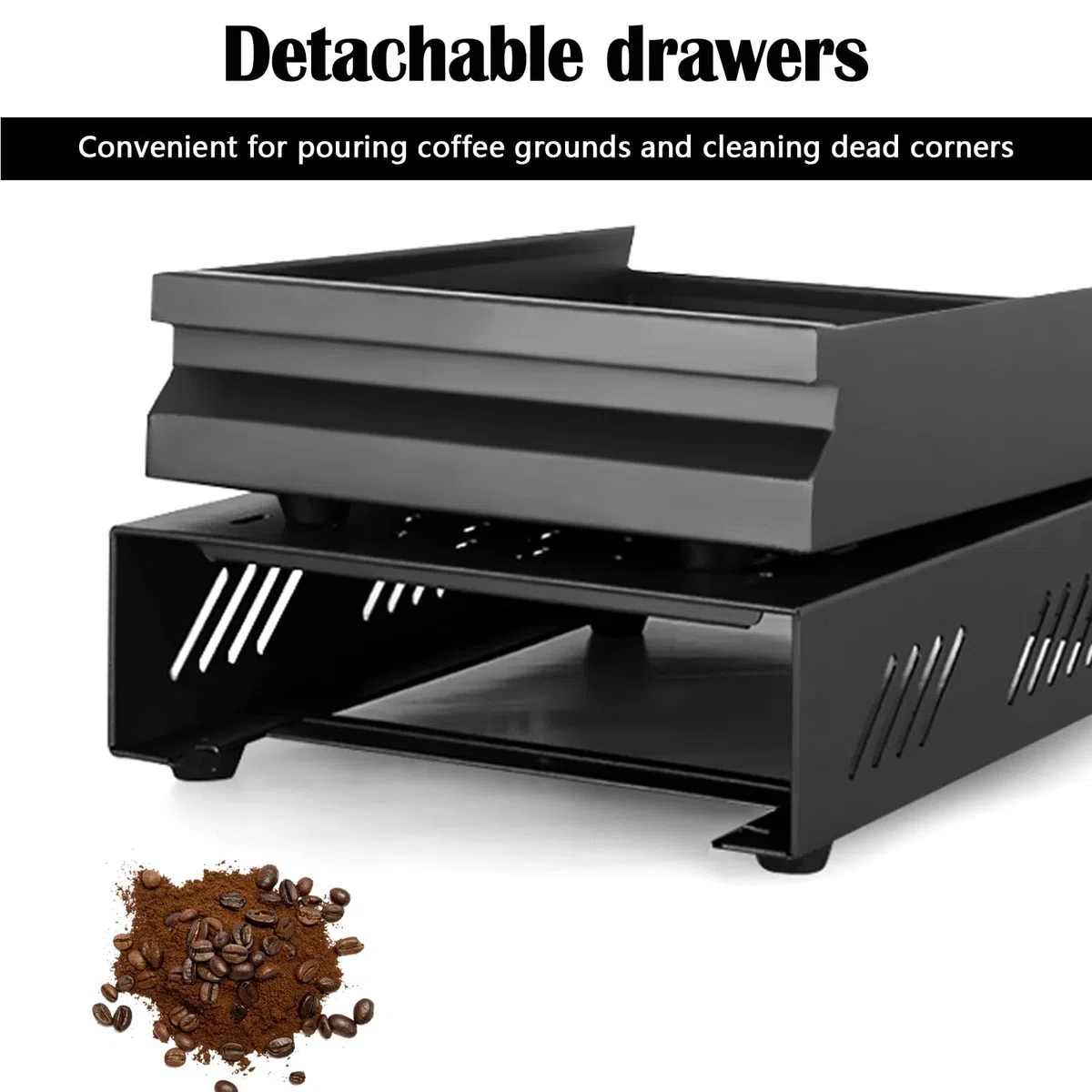 Recipiente para café, 35 x 25 x 8 cm Caja de Acero Inoxidable para Máquina Portafiltro de Café Expreso Portafiltro para Molinillo de Café Cajón Grande para Café, Negro